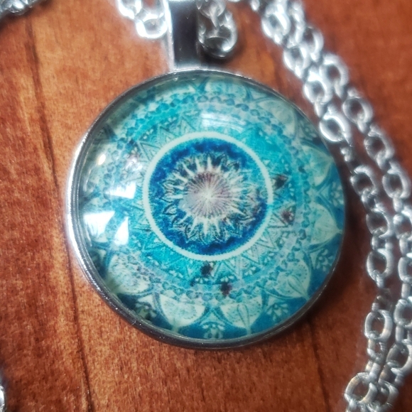 Blue Paisley Boho Silvertone Drop-Style Necklace - Picture 2 of 7
